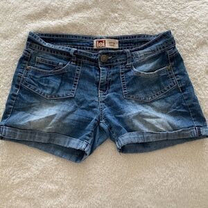 Vintage l.e.i. Ashley low-rise denim jean cargo shorts‎ micro mini size 9